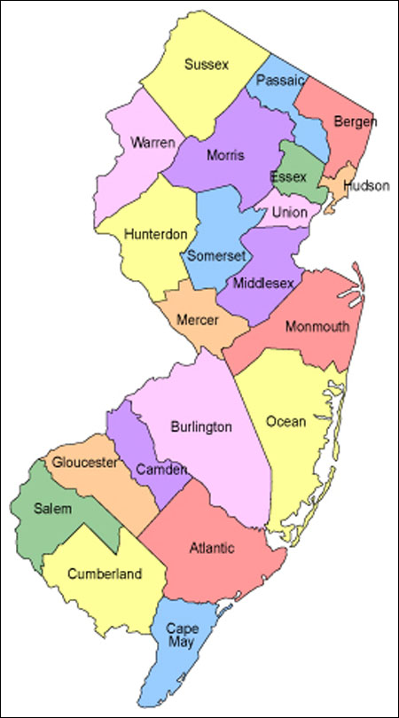 Map of New Jersey counties