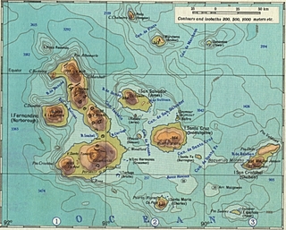 Topographic map of the Galapagos Islands in Ecuador, South America.
