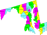 Map of Maryland counties for free download.