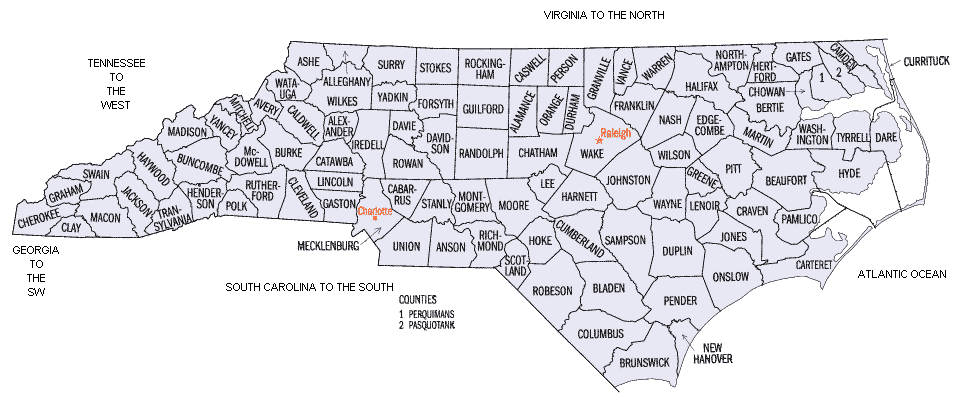 Maps of cities in North Carolina along with counties.