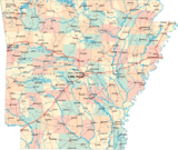 Thumbnail of detailed map of Arkansas.