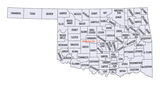 Grey map of cities counties in Oklahoma for travelers.