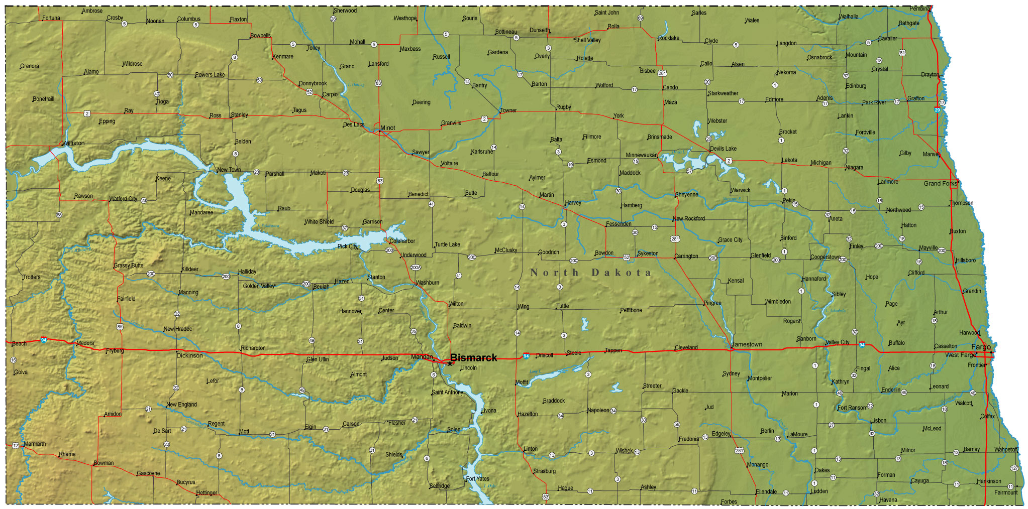 Geographical Map North Dakota.