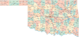 Road map of cities counties in Oklahoma.