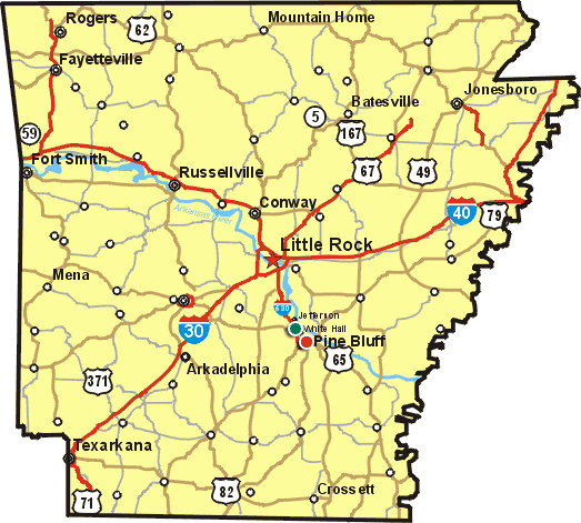 State of Arkansas map for visitors to the USA.