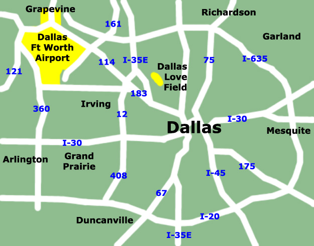 Dallas Texas airports map for your reference.