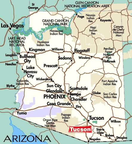Map of Arizona cities for free download.