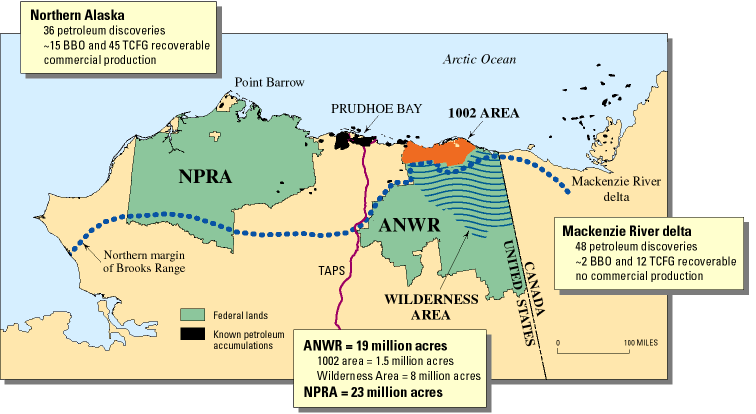 Map of Anwar Alaska showing the 1002 coastal plain of ANWR