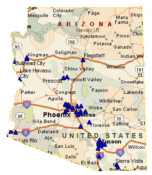 Map cities Arizona state towns and four corners.