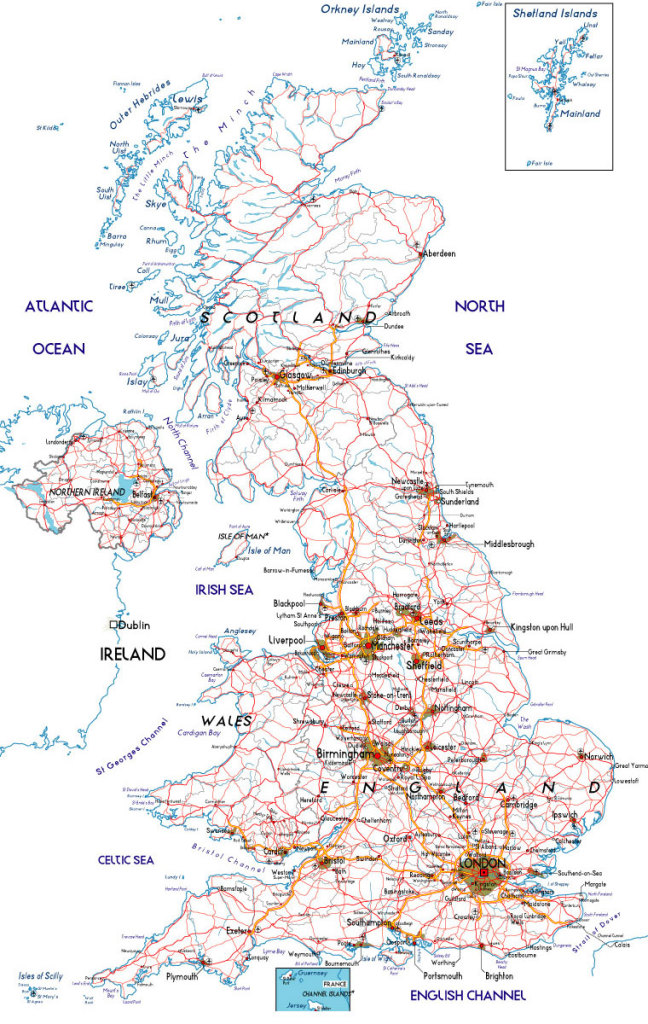 Detailed Street Map Of UK from Scotland to Northern Ireland.