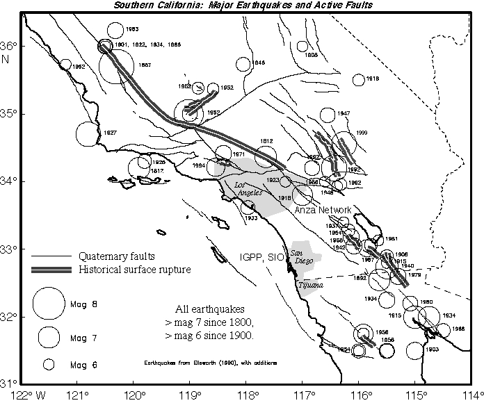Map of Major California earthquake history.