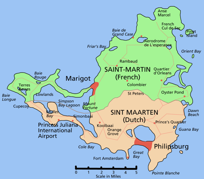 France geographic map of overseas department Saint Martin.