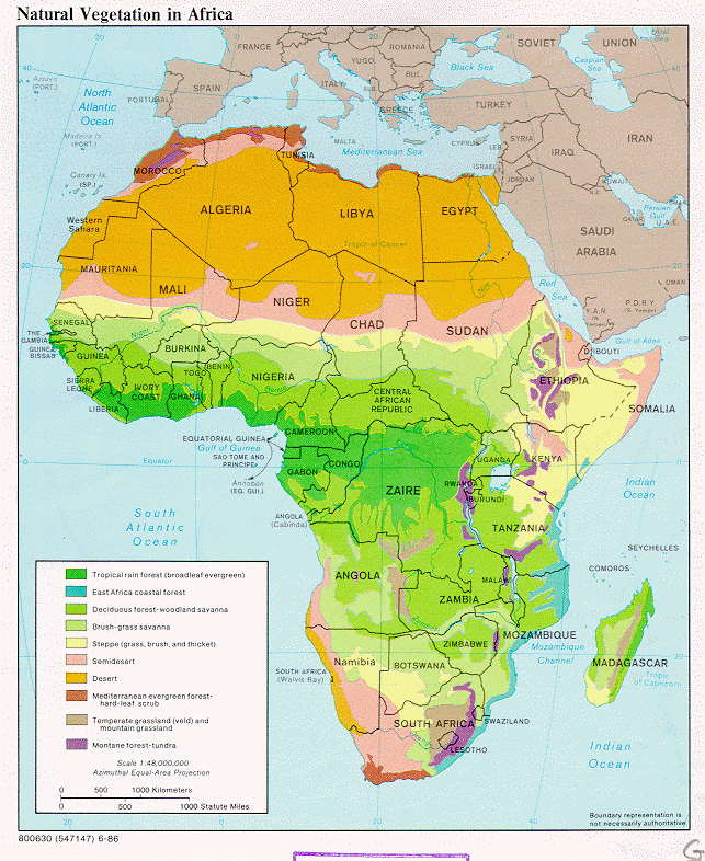 Map of climate of Africa showing great detail.