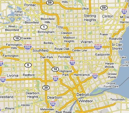 City of detroit downtown plus metro area map.