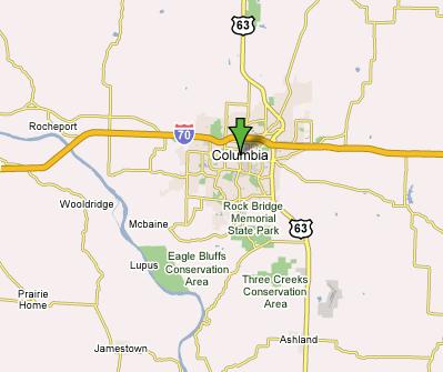 City of Columbia Missouri map overview image.