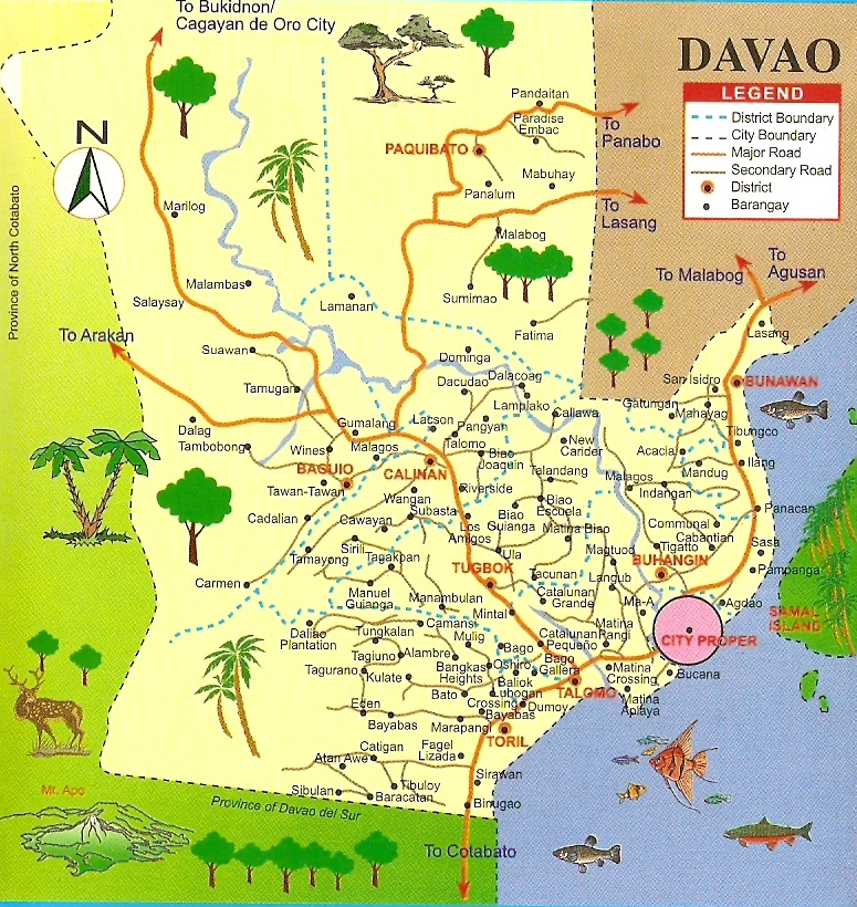 Philippines city maps of Davao urban area in beautiful lush southeast asia troical area.
