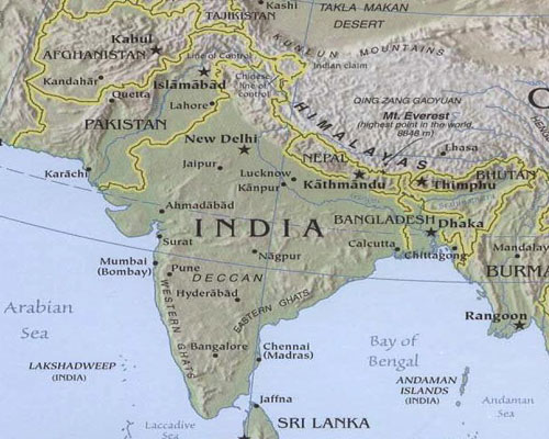 Detailed South Asia physical maps with the Himalayas.