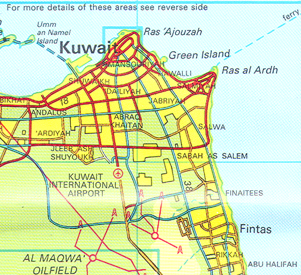 Overview of Kuwait City street map image.