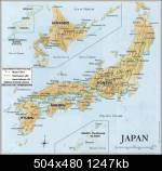 Large physical features map of Japan.