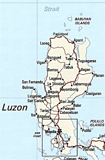 Major city map Philippines Luzon island.