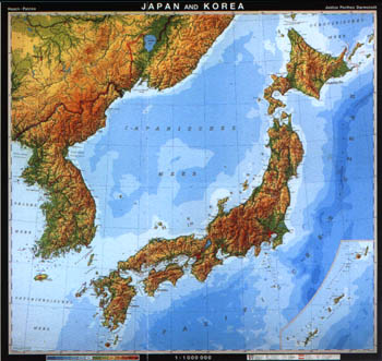 Physical maps of Japan showing elevation.