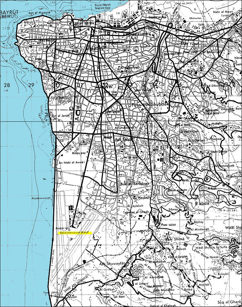 Detailed map Beirut city Lebanon, an Arabic speaking nation in the Middle East.