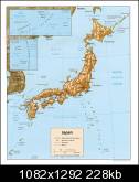Large physical features map of Japan showing geographical formations and details.