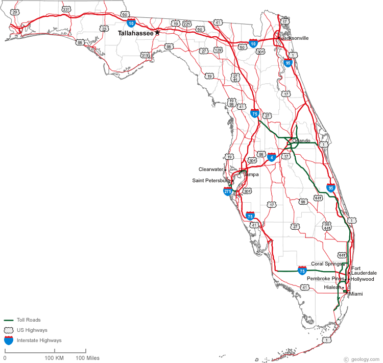 Detailed Florida state road map.