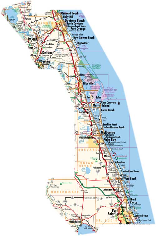 Central East Florida State road map for local travelers.