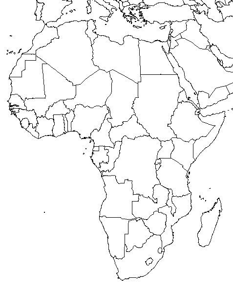 White blank Africa outline map for download and printable. Useful for your students' geography test!