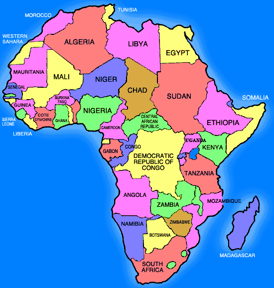Beautiful solid color printable Africa map for teachers and geography students.