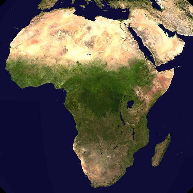 Satellite shot africa physical map from outer space.