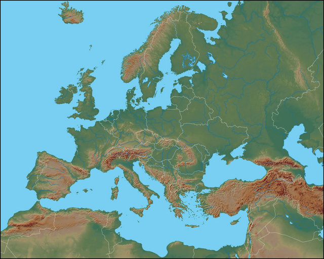 Map physical of Europe showing elevations.