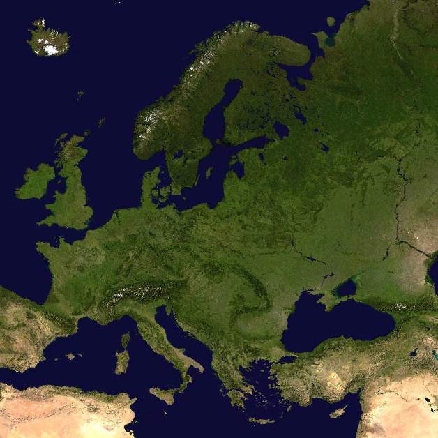 Physical map of Europe taken from satellite.