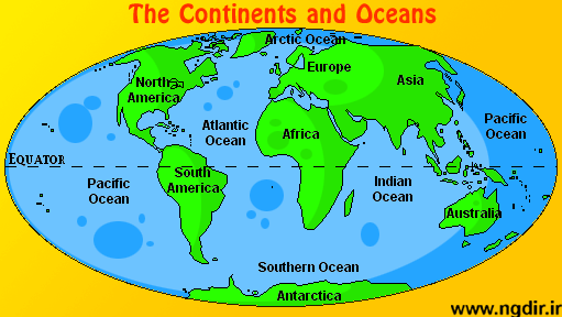 Digital computer graphics map of seven continents and the oceans too.
